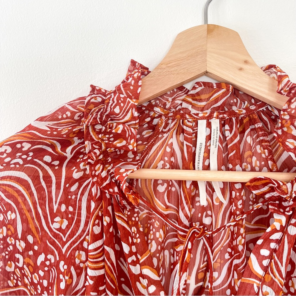 Anthropologie Sheer Printed Peasant Blouse - Picture 4 of 7